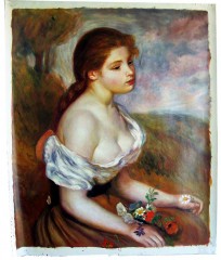 Young Girl With Daisies : Pierre Renoir