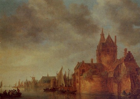 A Castle by a River with Shipping at a Quay Jan van Goyen