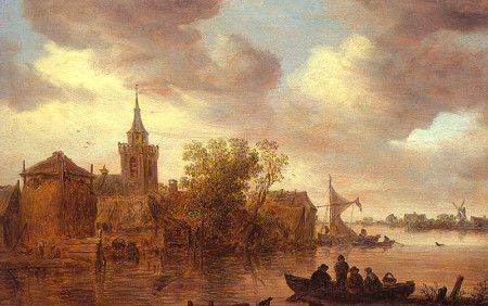 A Church and a Farm on the Bank of a River Jan van Goyen