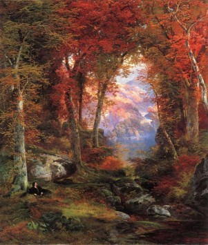Autumnal Woods Under the Trees Thomas Moran