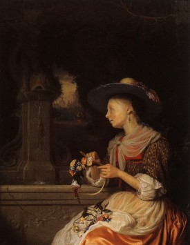 Young Woman Weaving a Garland Godfried Schalcken